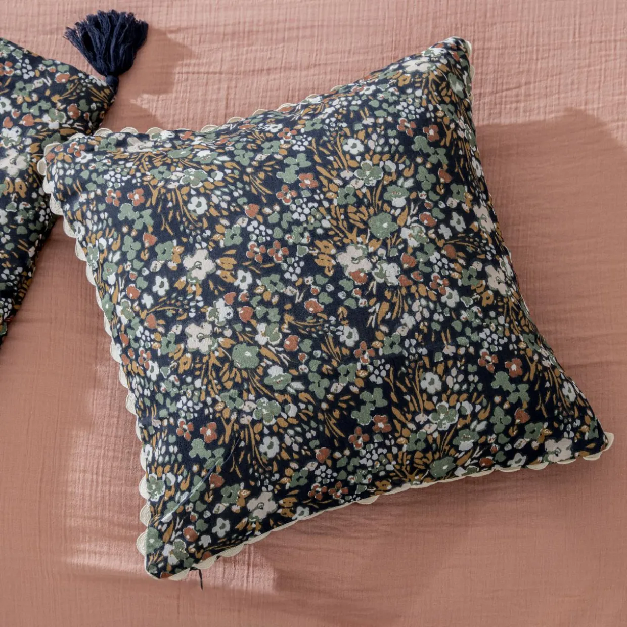 Coussin carré gaze de coton (40 x 40 cm) Constance Bleu nuit