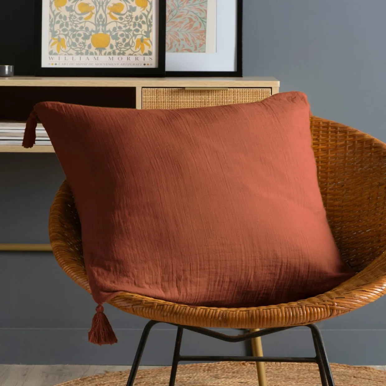 Coussin carré gaze de coton (60 x 60 cm) Gaïa Terracotta