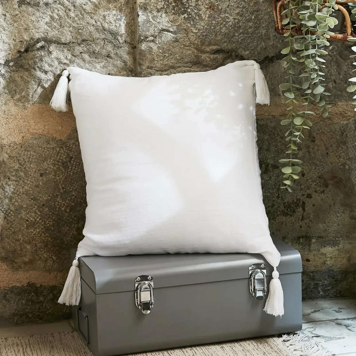 Coussin carré gaze de coton (40 x 40 cm) Gaïa Blanc chantilly