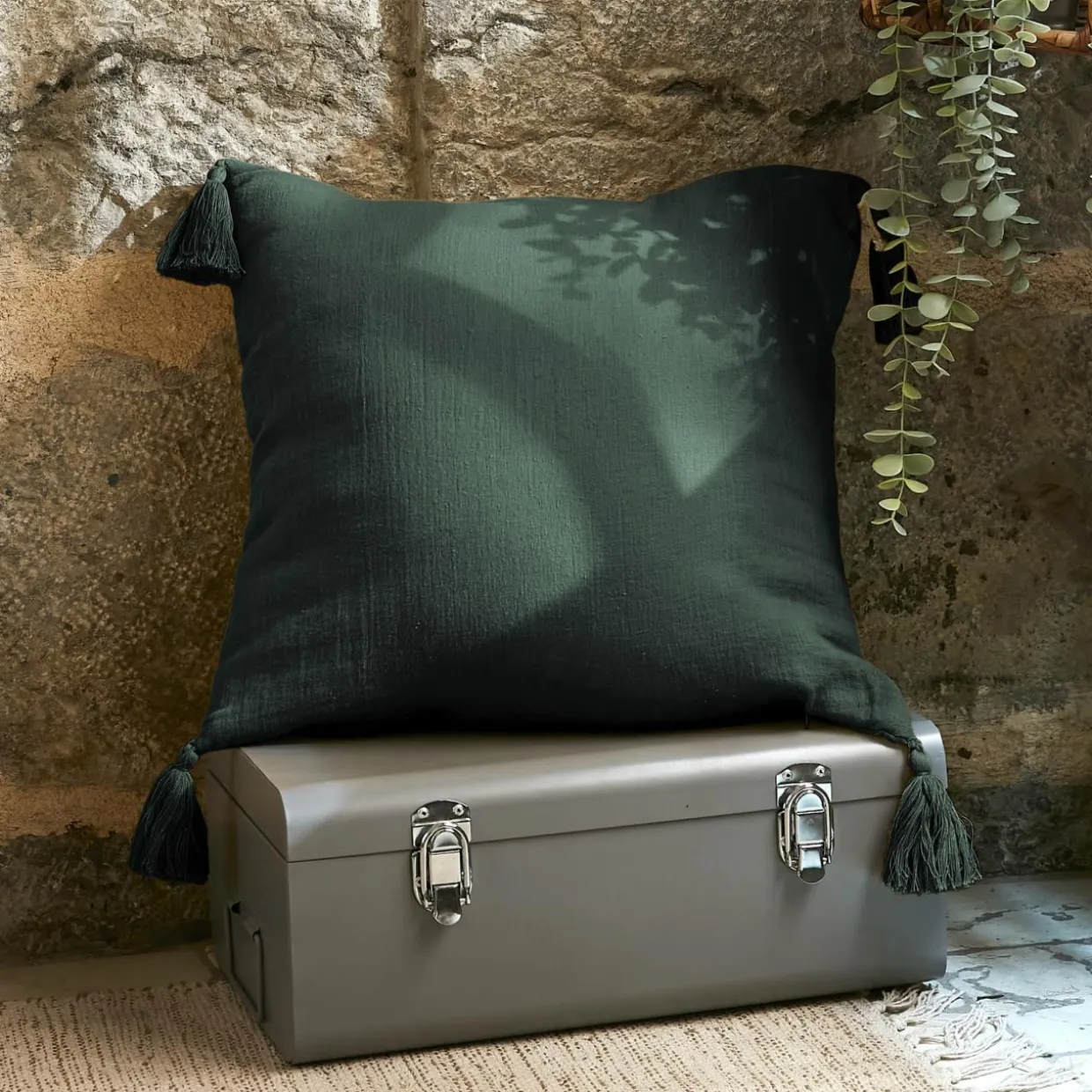 Coussin carré gaze de coton (40 x 40 cm) Gaïa Vert sapin