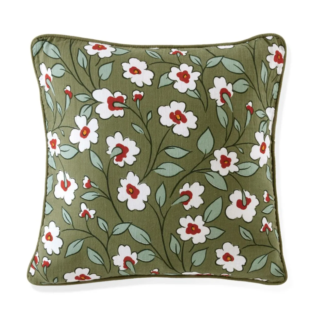 Coussin carré gaze de coton (45 x 45 cm) Gaïa marguerite Vert romarin