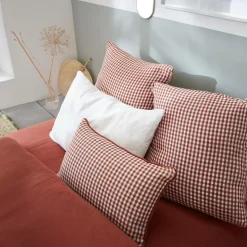 Coussin carré gaze de coton (45 x 45 cm) Gaïa vichy Terracotta