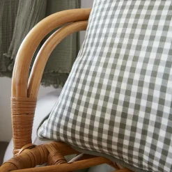 Coussin carré gaze de coton (45 x 45 cm) Gaïa vichy Vert romarin