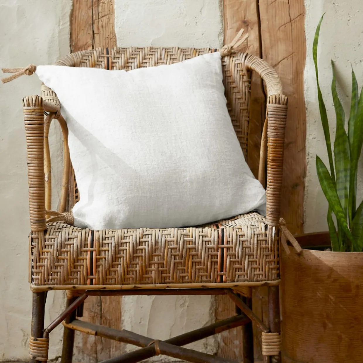 Coussin carré lin lavé (45 cm) Louise Blanc