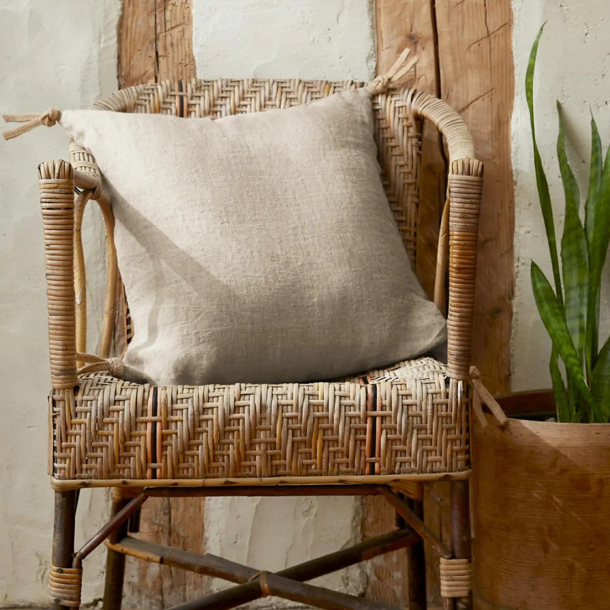 Coussin carré lin lavé (45 cm) Louise Beige