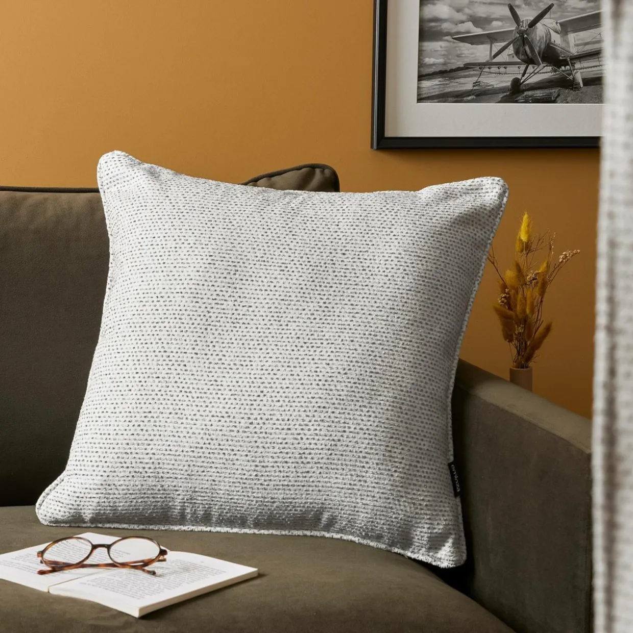 Coussin carré tissé (50 x 50 cm) Oscar Gris perle