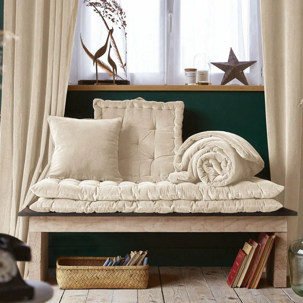 Coussin carré velours de coton (45 x 45 cm) Victor Beige pampa