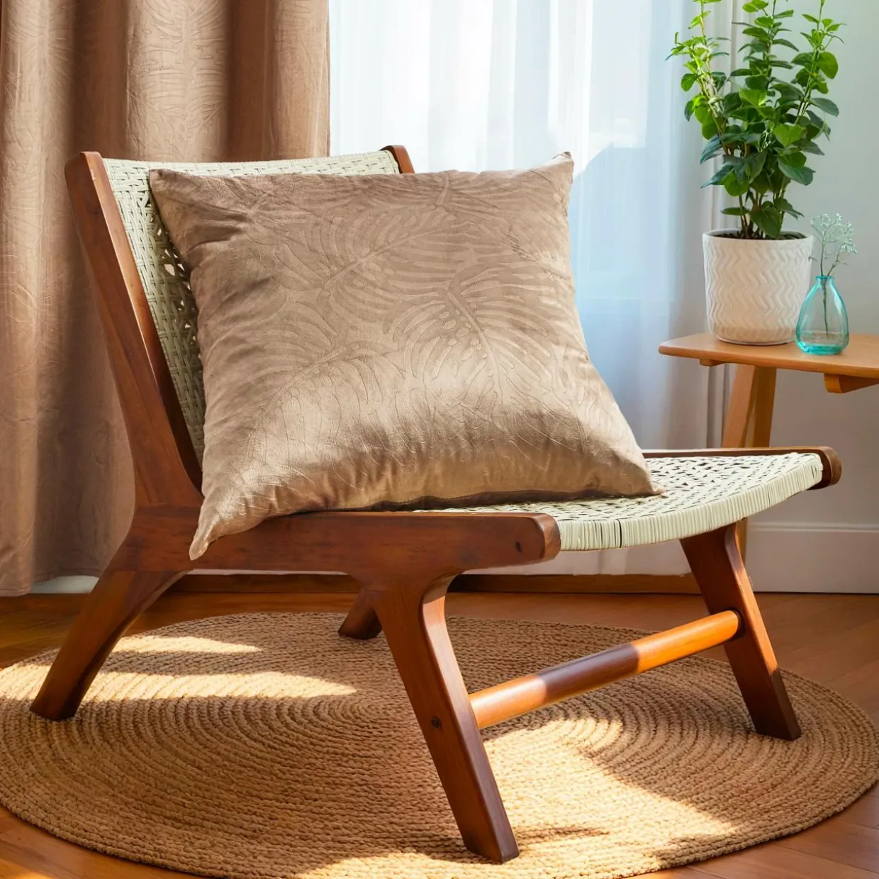 Coussin carré velours (60 x 60 cm) Fern Taupe