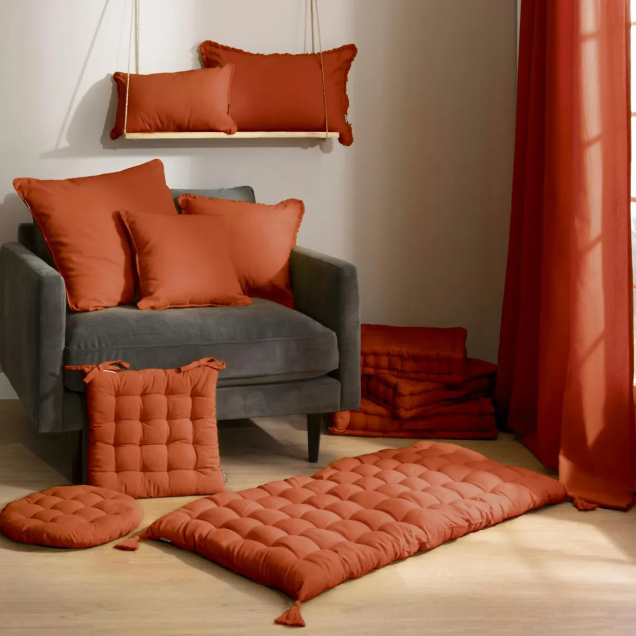 Coussin de chaise carré coton (40 x 40 cm) Pixel Terracotta