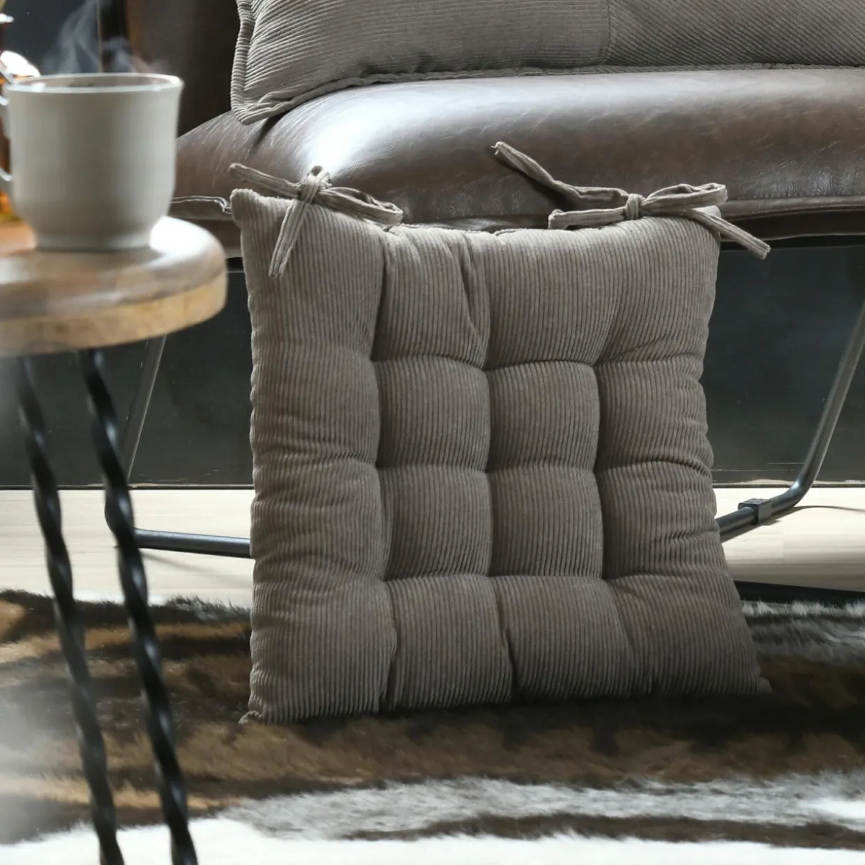 Coussin de chaise carré velours (38 x 38 cm) Dandy Taupe