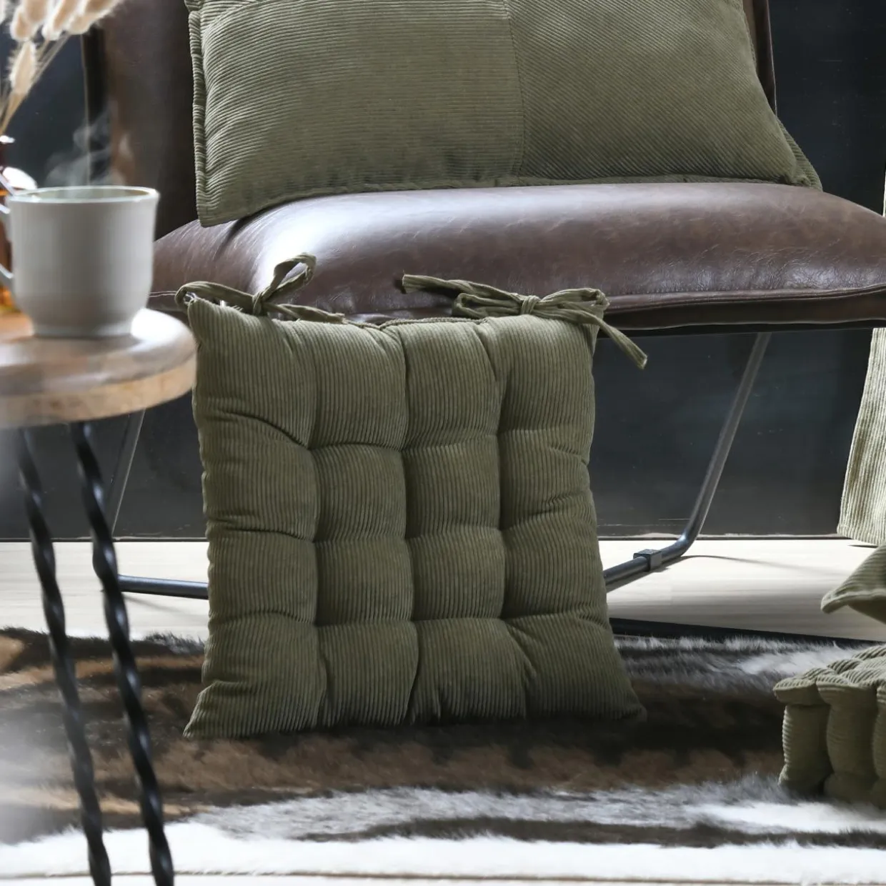 Coussin de chaise carré velours (38 x 38 cm) Dandy Vert kaki
