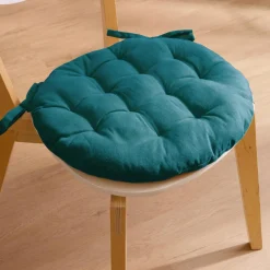 Coussin de chaise rond coton (40 cm) Pixel Bleu canard