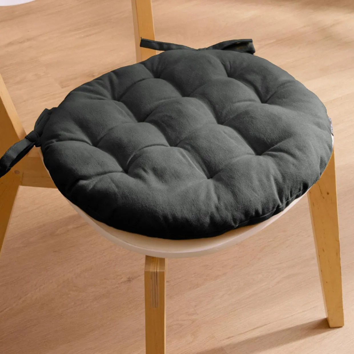 Coussin de chaise rond coton (40 cm) Pixel Gris anthracite
