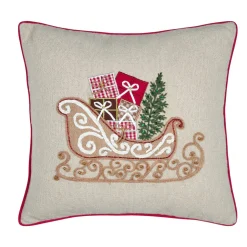 Coussin de Noël carré brodé (45 x 45 cm) Traineau Beige