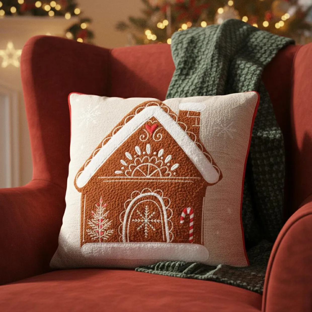 Coussin de Noël carré coton (45 x 45 cm) Maison Rouge