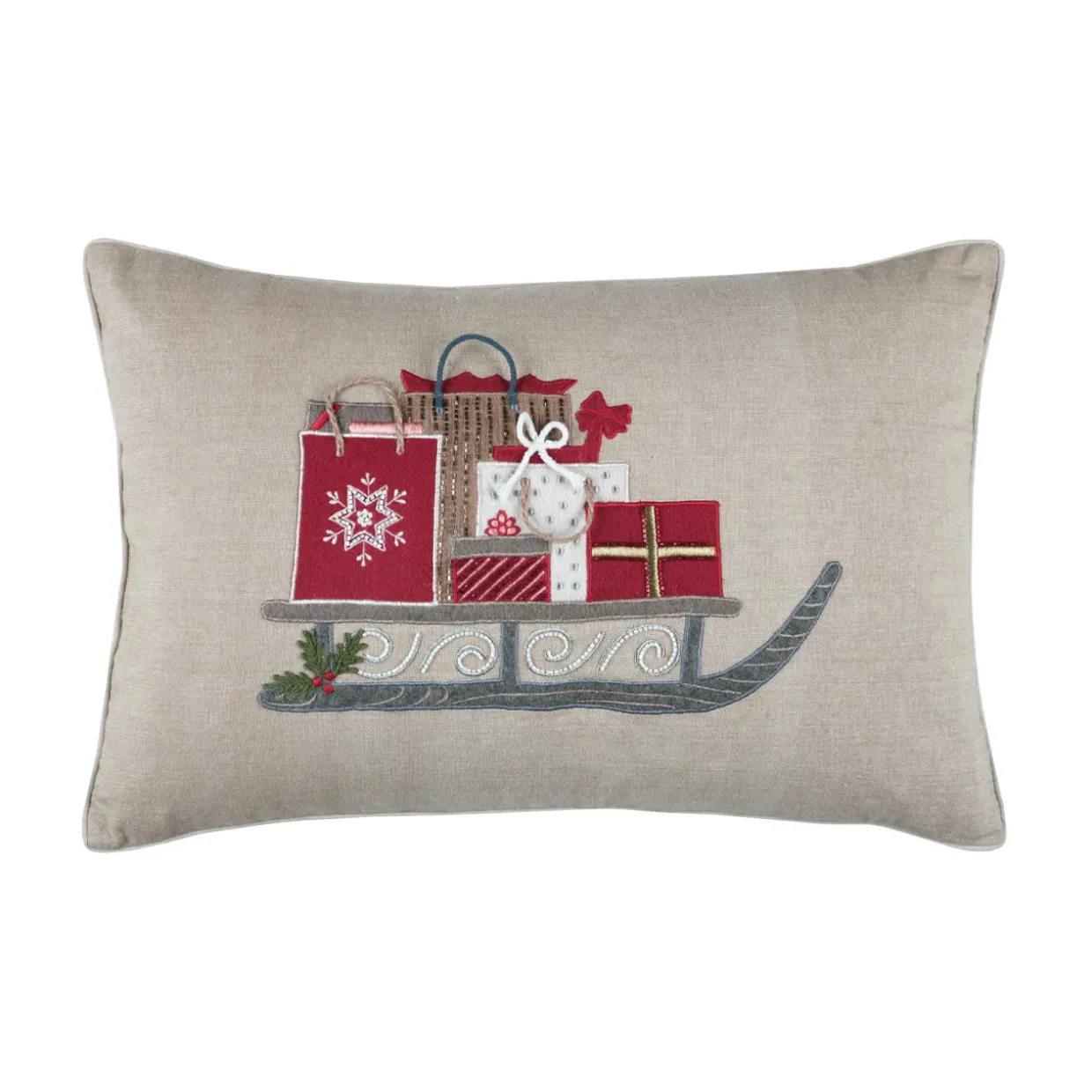 Coussin de Noël rectangulaire coton (40 x 60 cm) Réveillon cadeaux Taupe
