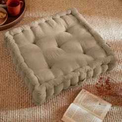 Coussin de sol carré gaze de coton (50 x 50 cm) Gaïa Ficelle