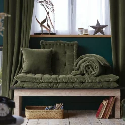 Coussin de sol carré velours de coton (50 x 50 cm) Victor Vert thym