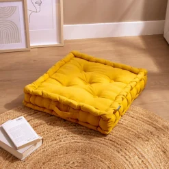 Coussin de sol coton (50 x 50 cm) Pixel Jaune moutarde