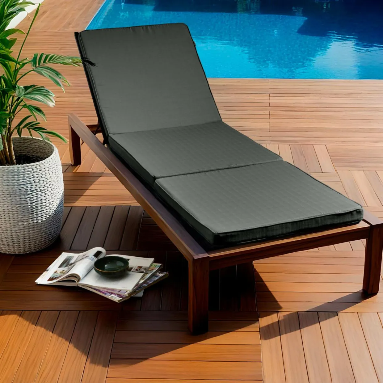 Coussin de transat déhoussable (190 x 60 cm) Sunset Gris anthracite