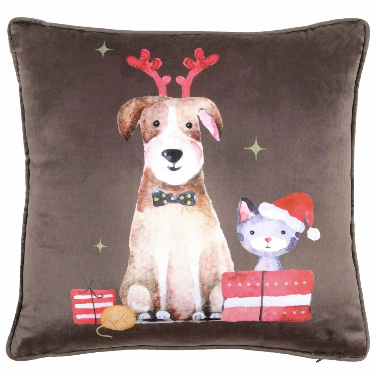 Coussin Noël carré (40 cm) Joyeux Marron chocolat