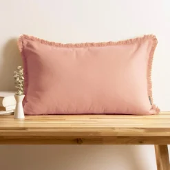 Coussin rectangulaire coton (40 x 60 cm) Pixel franges Rose pêche