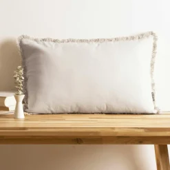 Coussin rectangulaire coton (40 x 60 cm) Pixel franges Beige