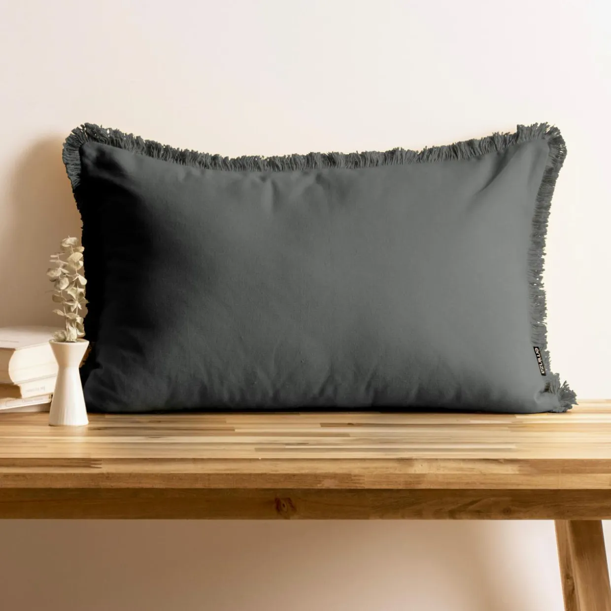 Coussin rectangulaire coton (40 x 60 cm) Pixel franges Gris anthracite