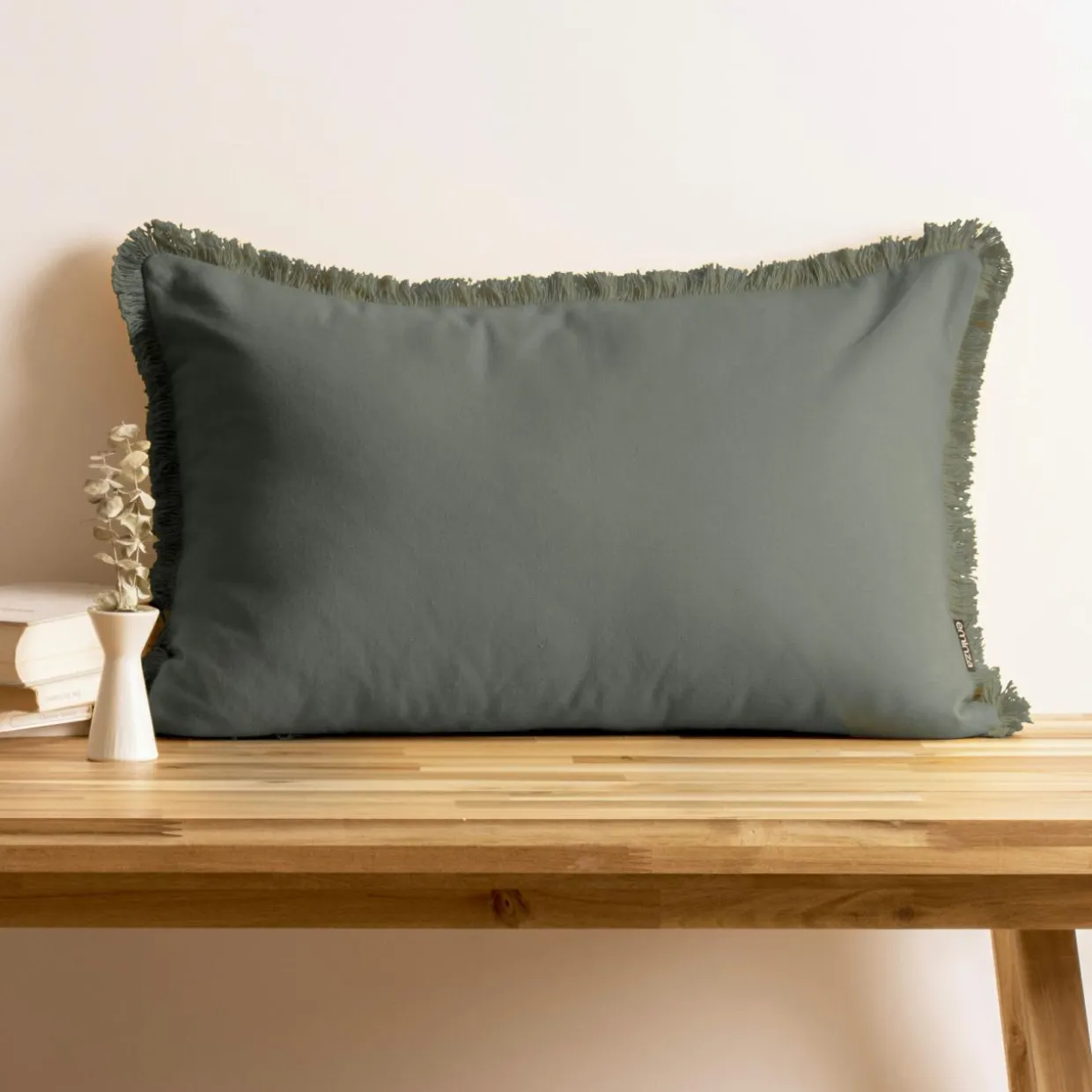 Coussin rectangulaire coton (40 x 60 cm) Pixel franges Vert kaki