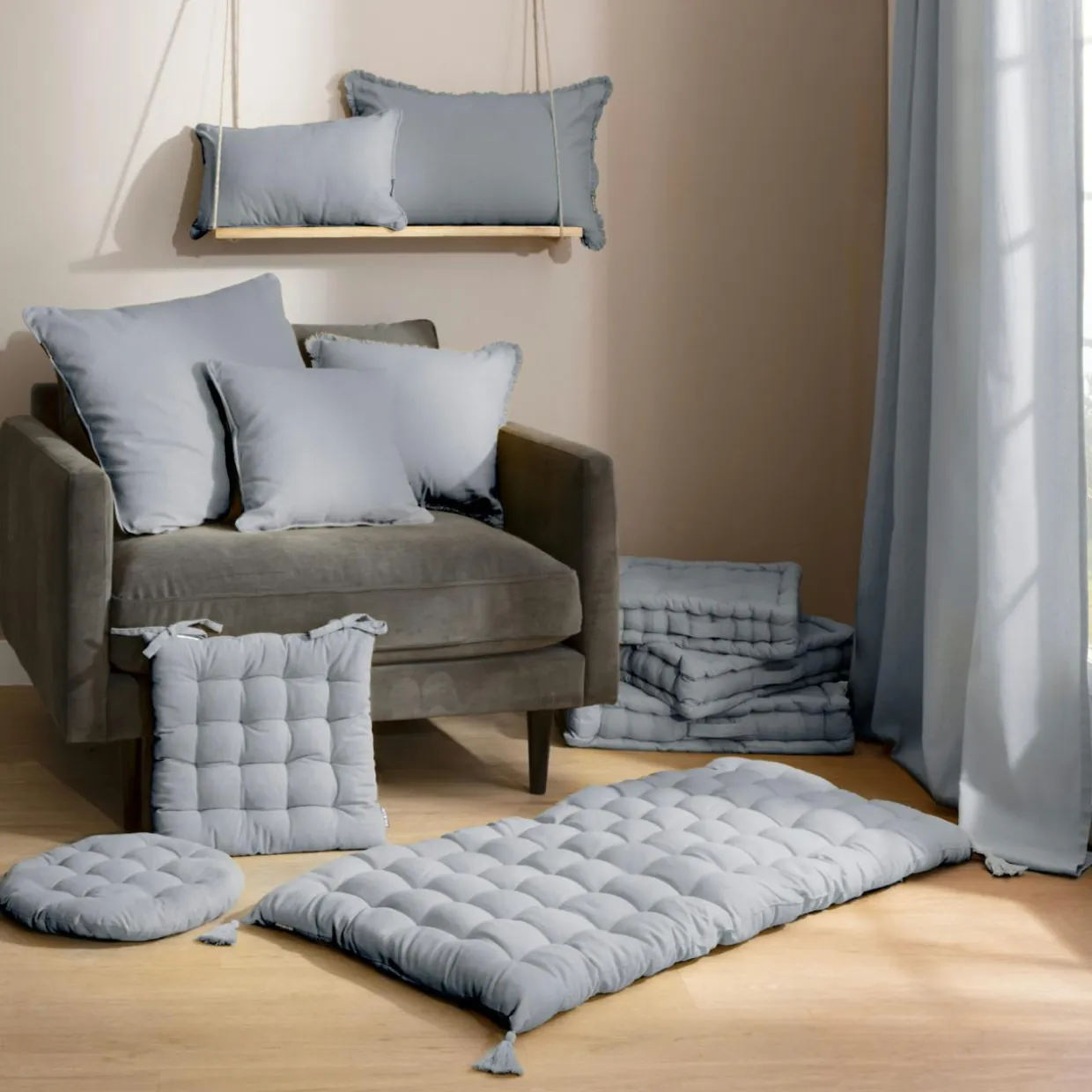 Coussin rectangulaire coton (40 x 60 cm) Pixel franges Gris