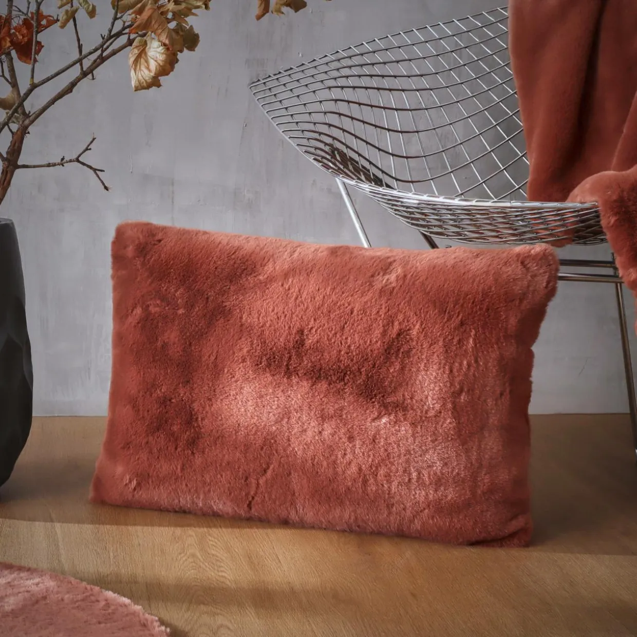 Coussin rectangulaire fausse fourrure (40 x 60 cm) Finn Terracotta