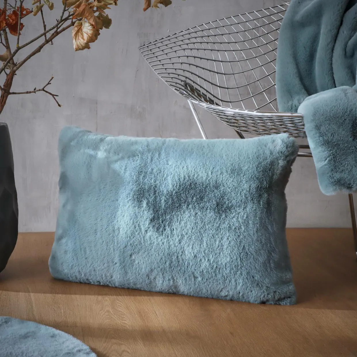 Coussin rectangulaire fausse fourrure (40 x 60 cm) Finn Bleu