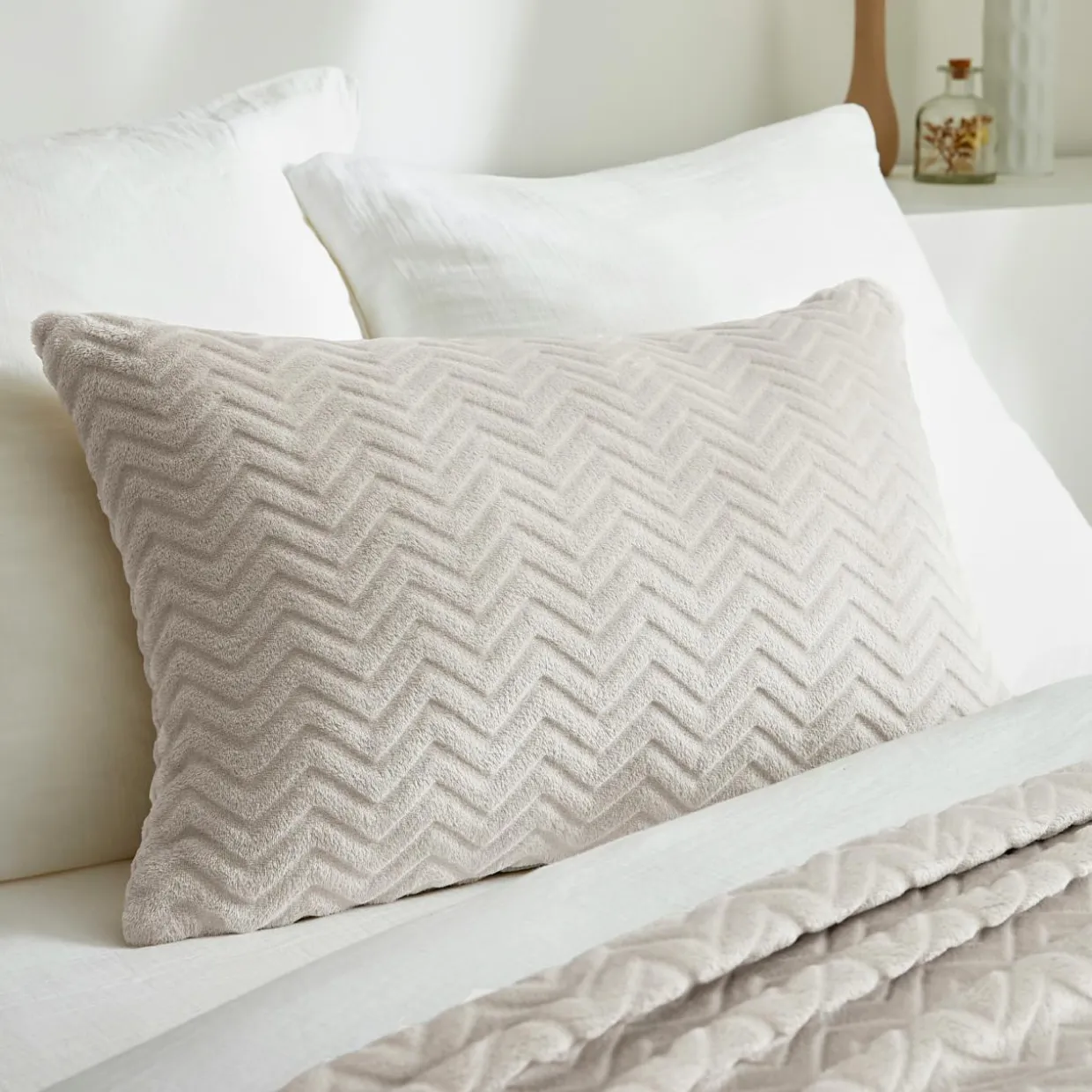 Coussin rectangulaire flanelle (40 x 60 cm) Zag Ecru