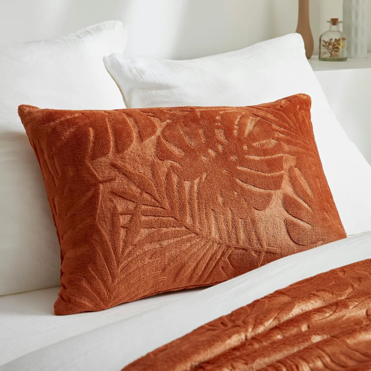 Coussin rectangulaire flanelle (40 x 60 cm) Flore Cuivre