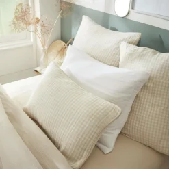 Coussin rectangulaire gaze de coton (40 x 60 cm) Gaïa vichy Beige