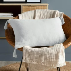 Coussin rectangulaire gaze de coton (40 x 60 cm) Gaïa Gris nuage