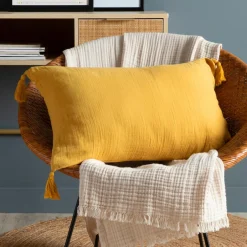 Coussin rectangulaire gaze de coton (40 x 60 cm) Gaïa Jaune safran