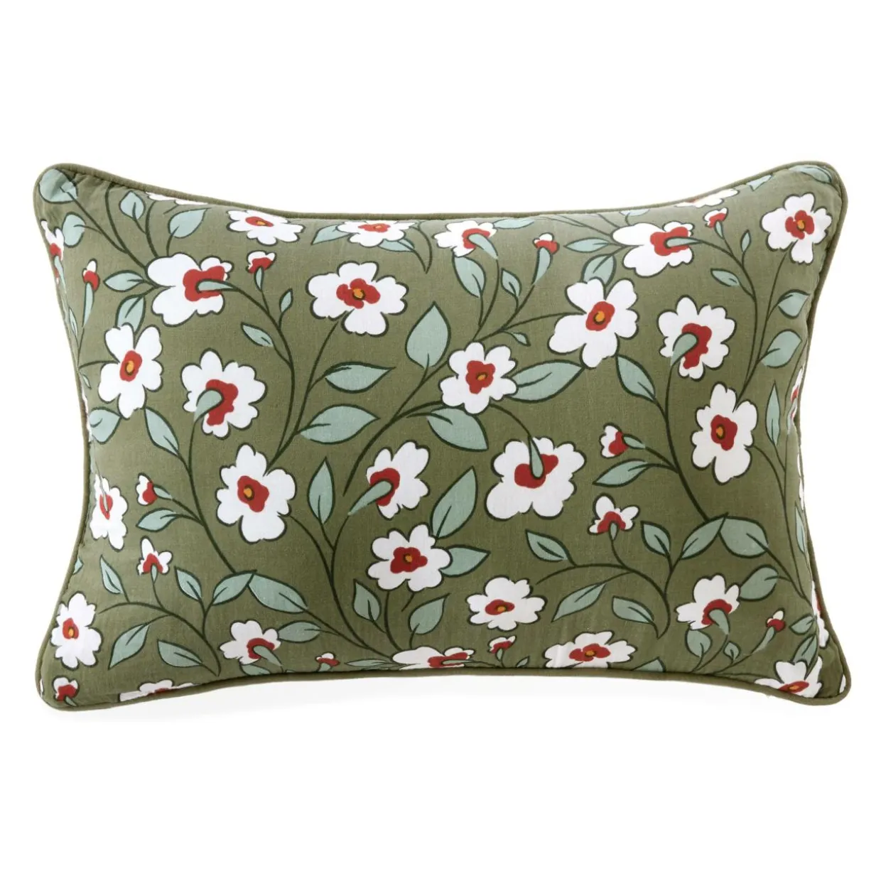 Coussin rectangulaire gaze de coton (40 x 60 cm) Gaïa marguerite Vert romarin