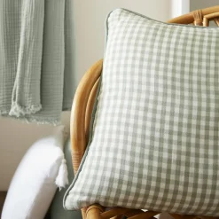 Coussin rectangulaire gaze de coton (40 x 60 cm) Gaïa vichy Vert eucalyptus