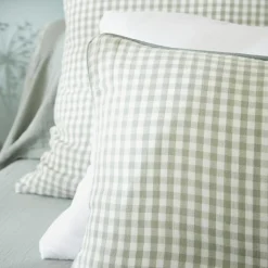 Coussin rectangulaire gaze de coton (40 x 60 cm) Gaïa vichy Vert eucalyptus