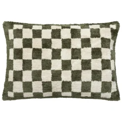 Coussin rectangulaire tufté (38 x 58 cm) Damier Vert kaki