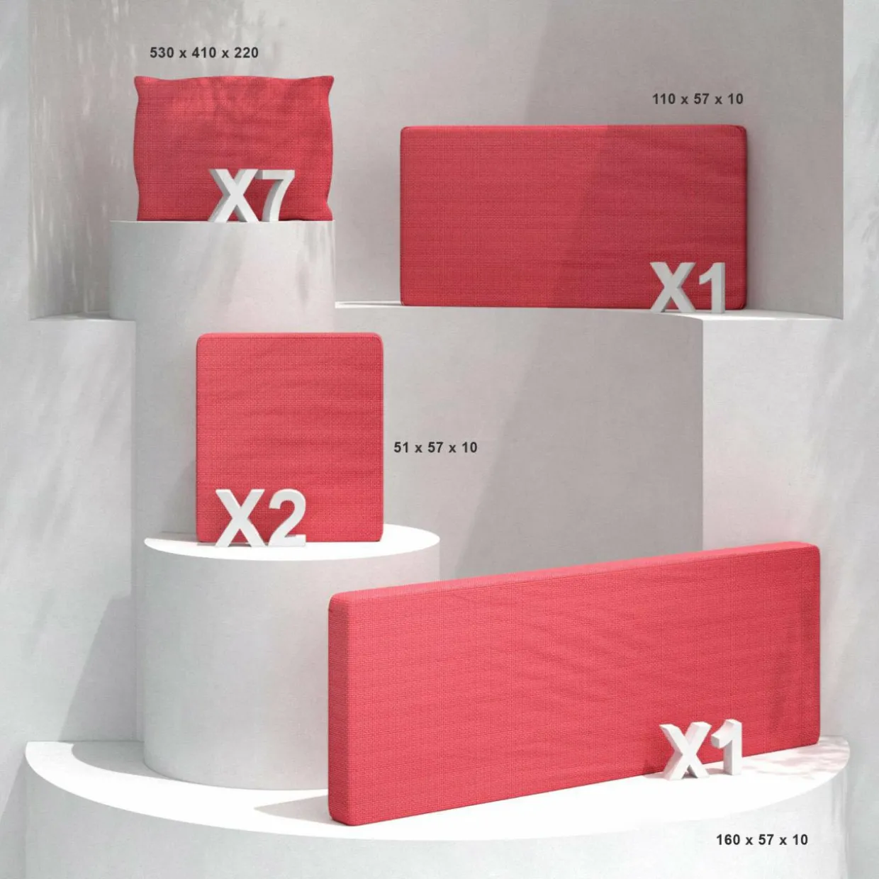 Coussins de remplacement pour salon de jardin Calvi 7 places Rouge