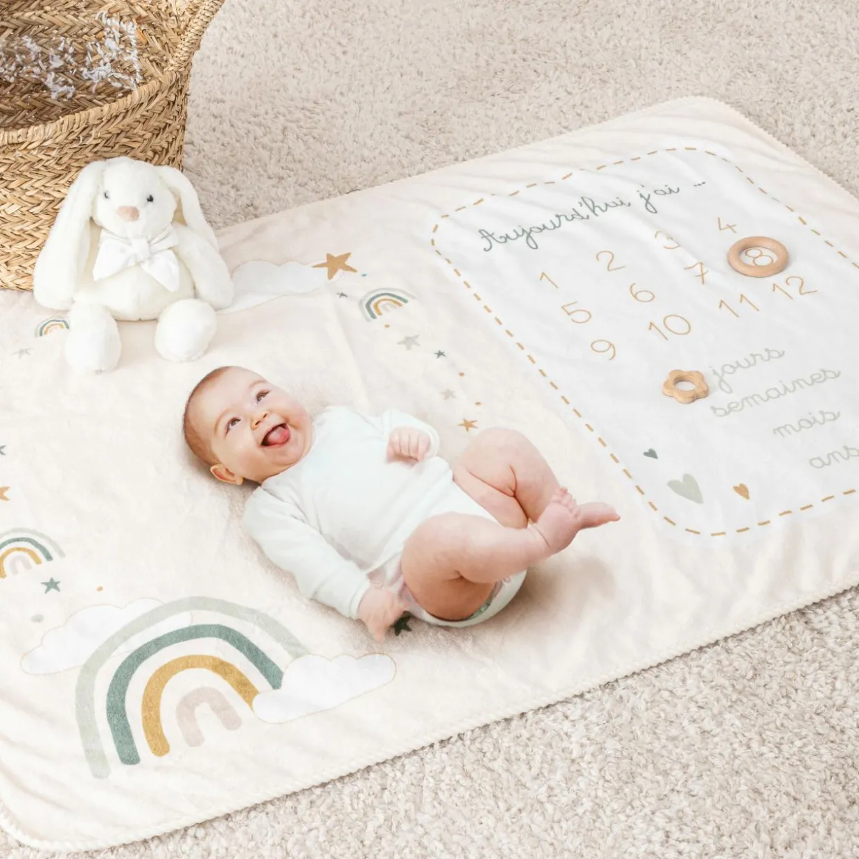 Couverture étape bébé (120 x 80 cm) Arc en ciel Multicolore