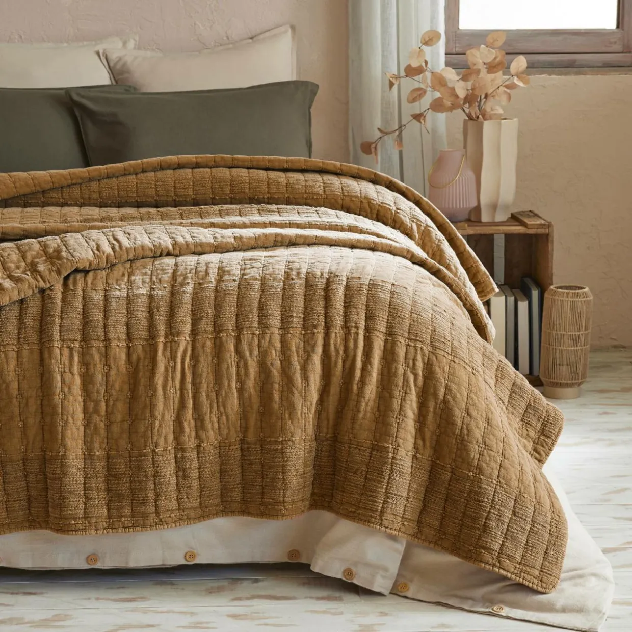 Couvre-lit coton matelassé (240 x 260 cm) Lena Camel