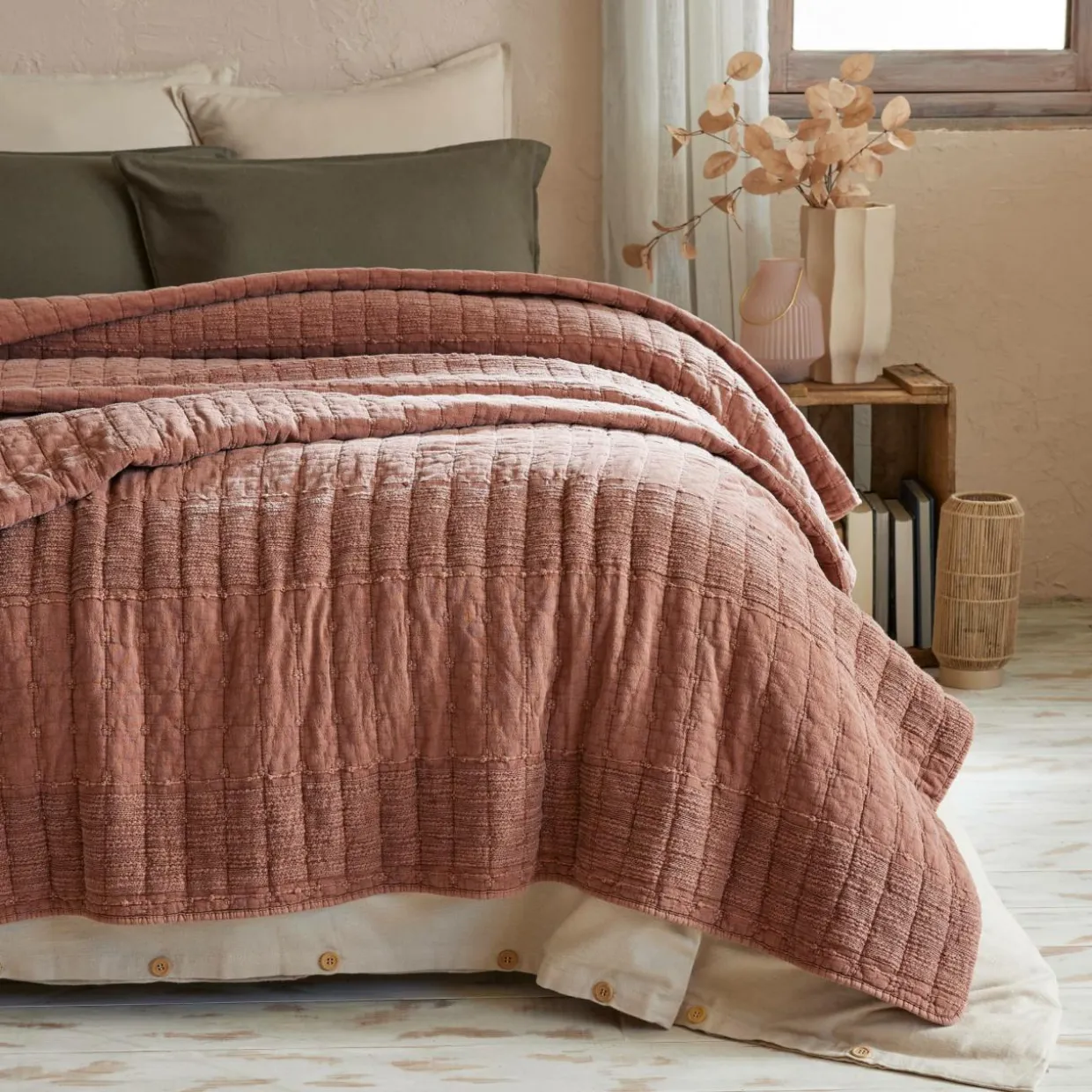 Couvre-lit coton matelassé (240 x 260 cm) Lena Terracotta