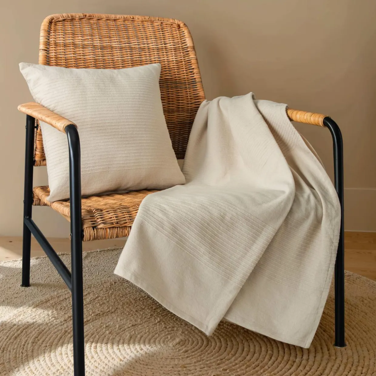 Couvre-lit coton tissé (180 x 220 cm) Léa Beige pampa