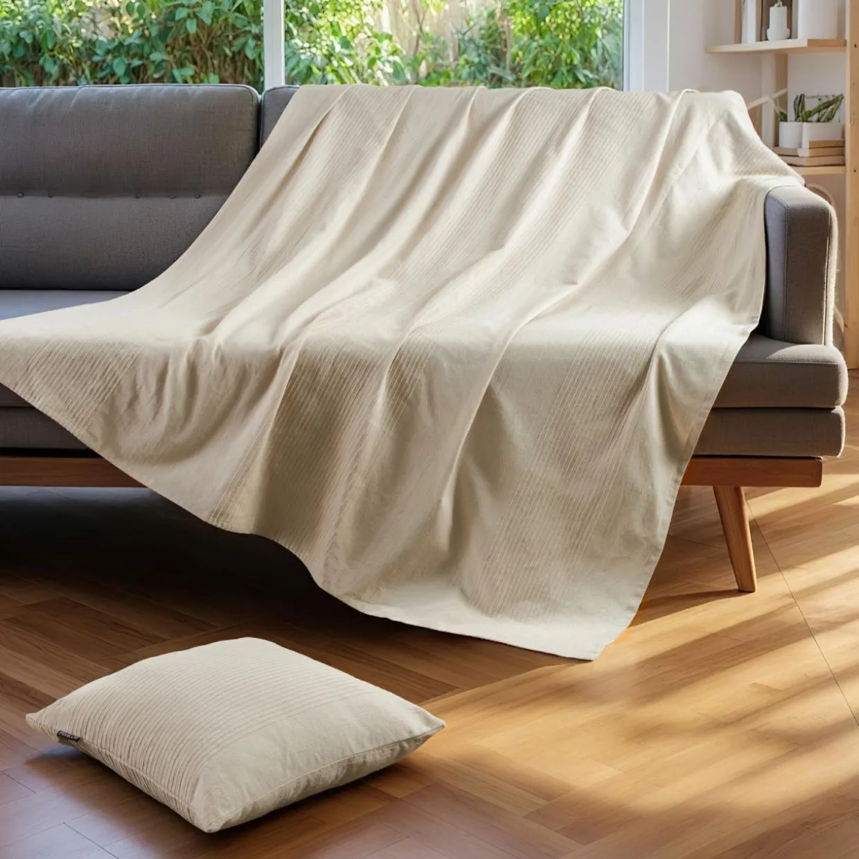 Couvre-lit coton tissé (180 x 220 cm) Léa Beige pampa