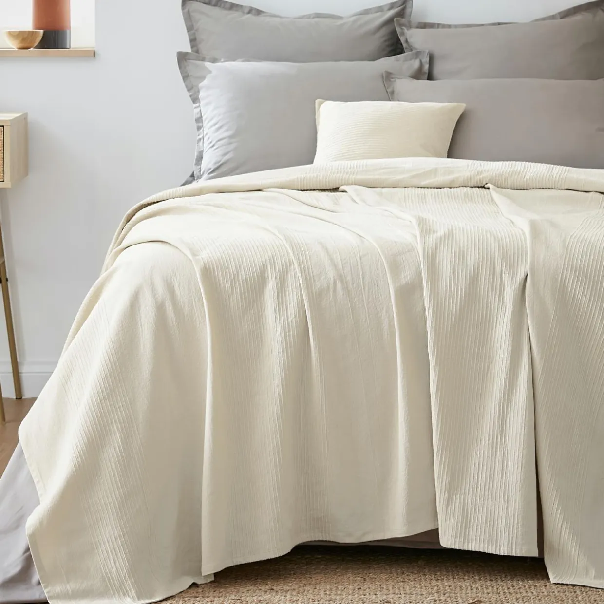 Couvre-lit coton tissé (180 x 220 cm) Léa Beige pampa