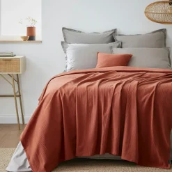 Couvre-lit coton tissé (220 x 250 cm) Léa Terracotta