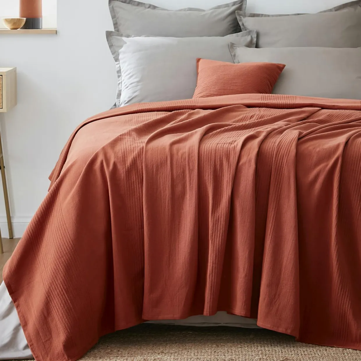 Couvre-lit coton tissé (180 x 220 cm) Léa Terracotta